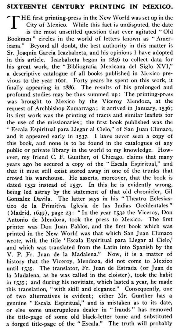 Extract from Inland Printer magazine that states that the Ladder of Divine Ascent was the First Book Printed in the New World